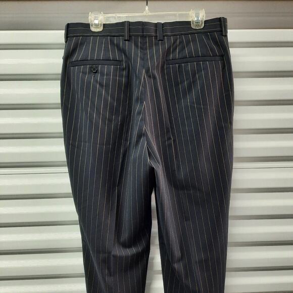 Aristo Eighteen Stirling Pants Mens 34 Navy Blue Stripe Flat Front Wool Slacks - Picture 4 of 8